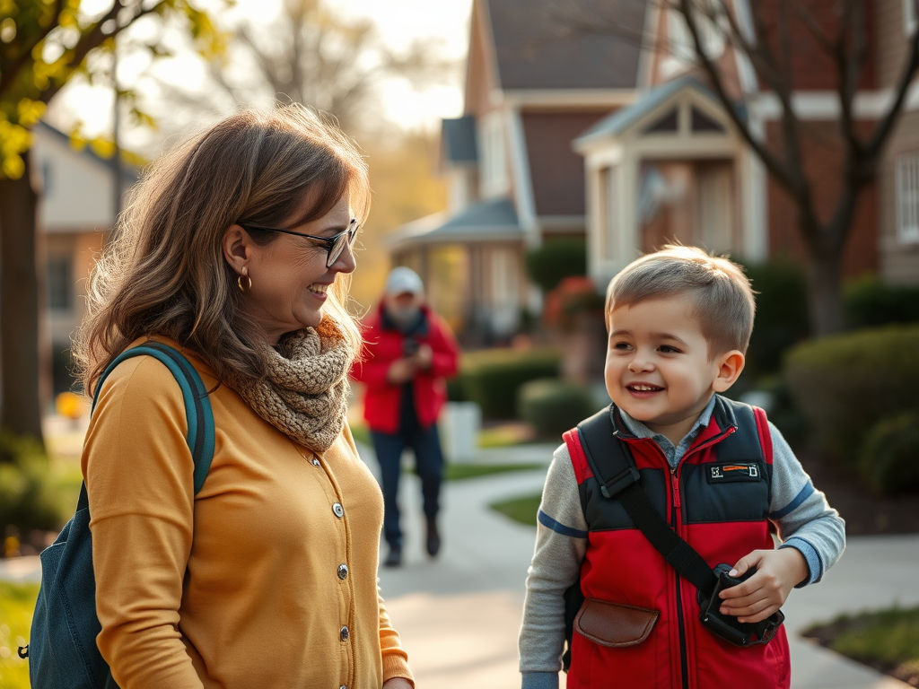 caregiver exploring the neighborhood with special needs child